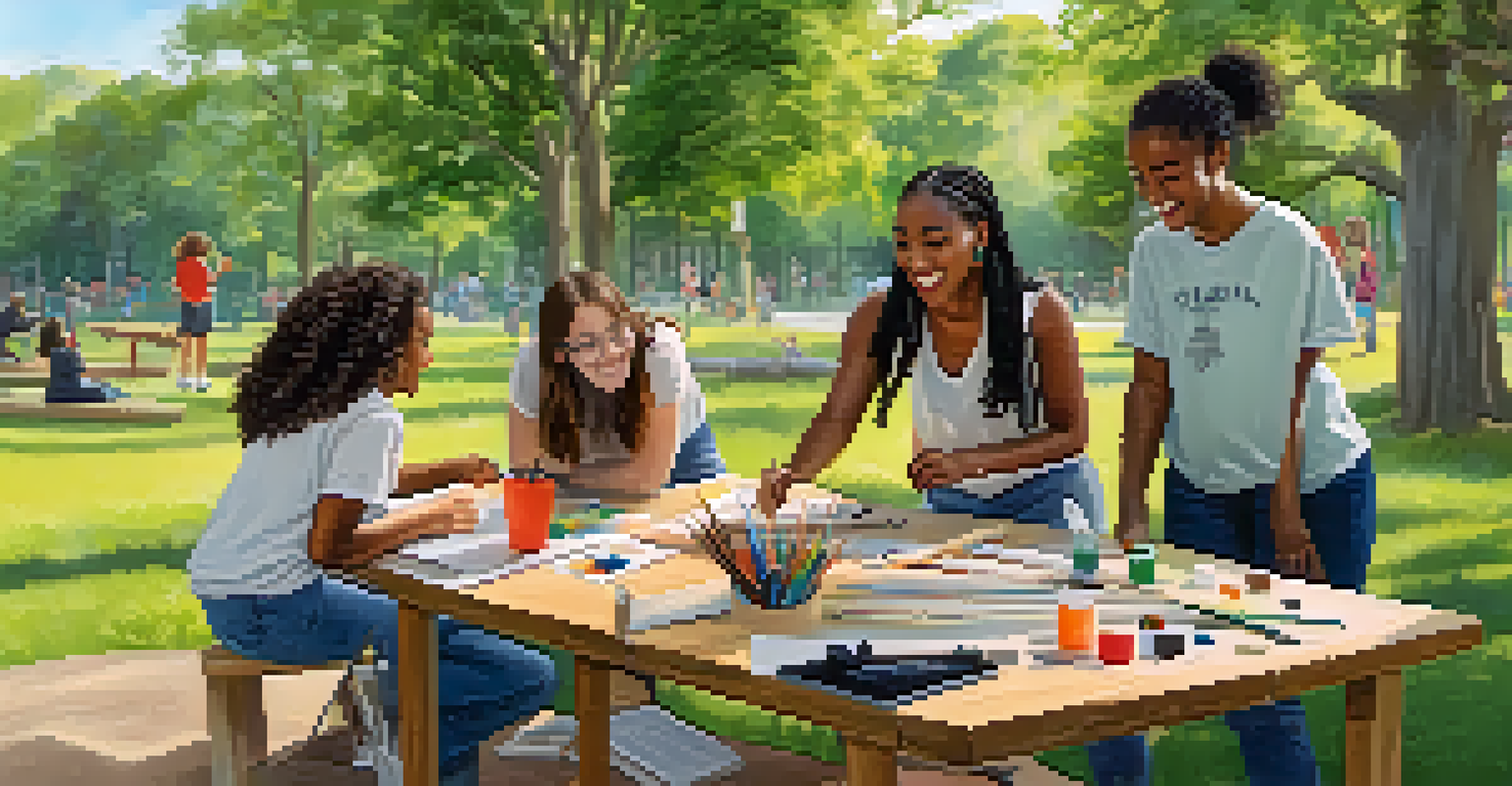 Students working together on a project outdoors, surrounded by nature and engaging in collaborative activities.