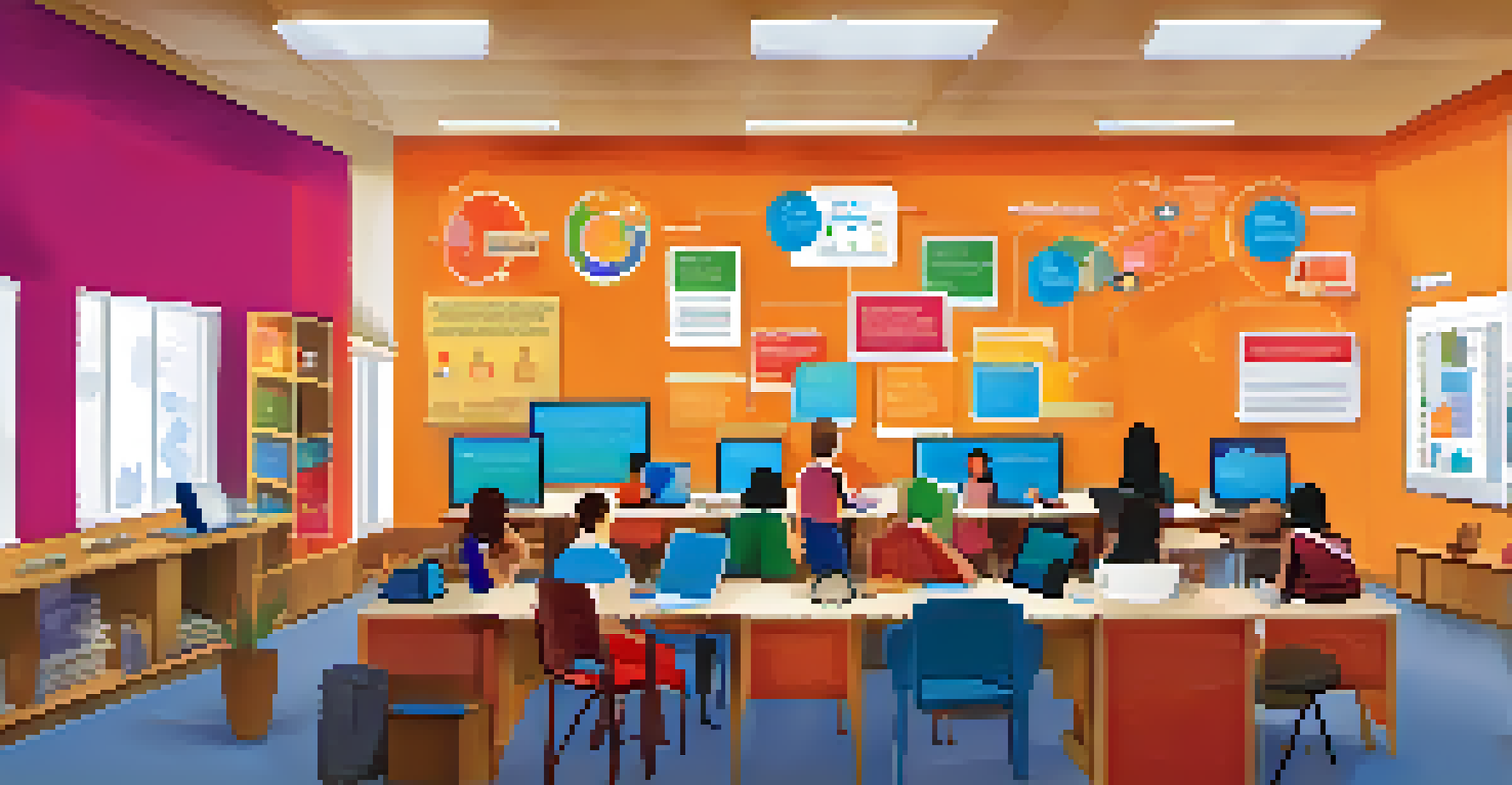 An infographic comparing traditional and blended learning models with illustrations of a classroom and a digital workspace.