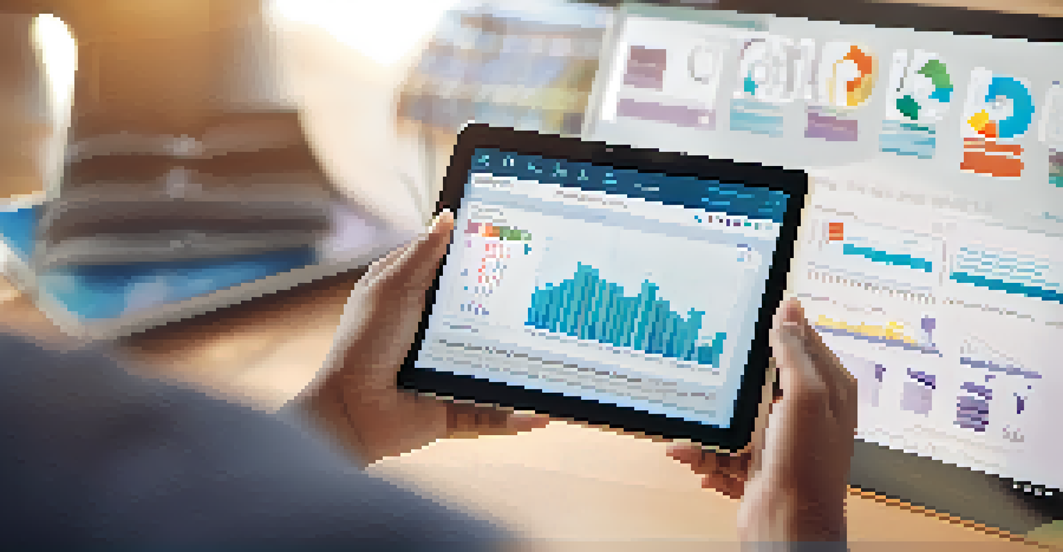 A hand holding a tablet with a personalized learning dashboard, showing progress charts and resources.