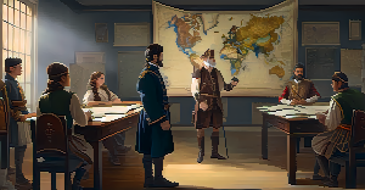 Students in a classroom role-playing as historical figures during an immersive history lesson.