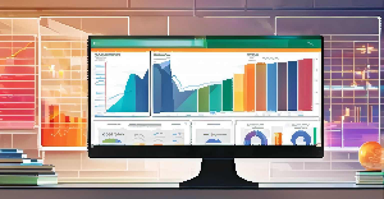 A close-up view of a data analytics dashboard with graphs and metrics related to student performance in a modern educational setting.