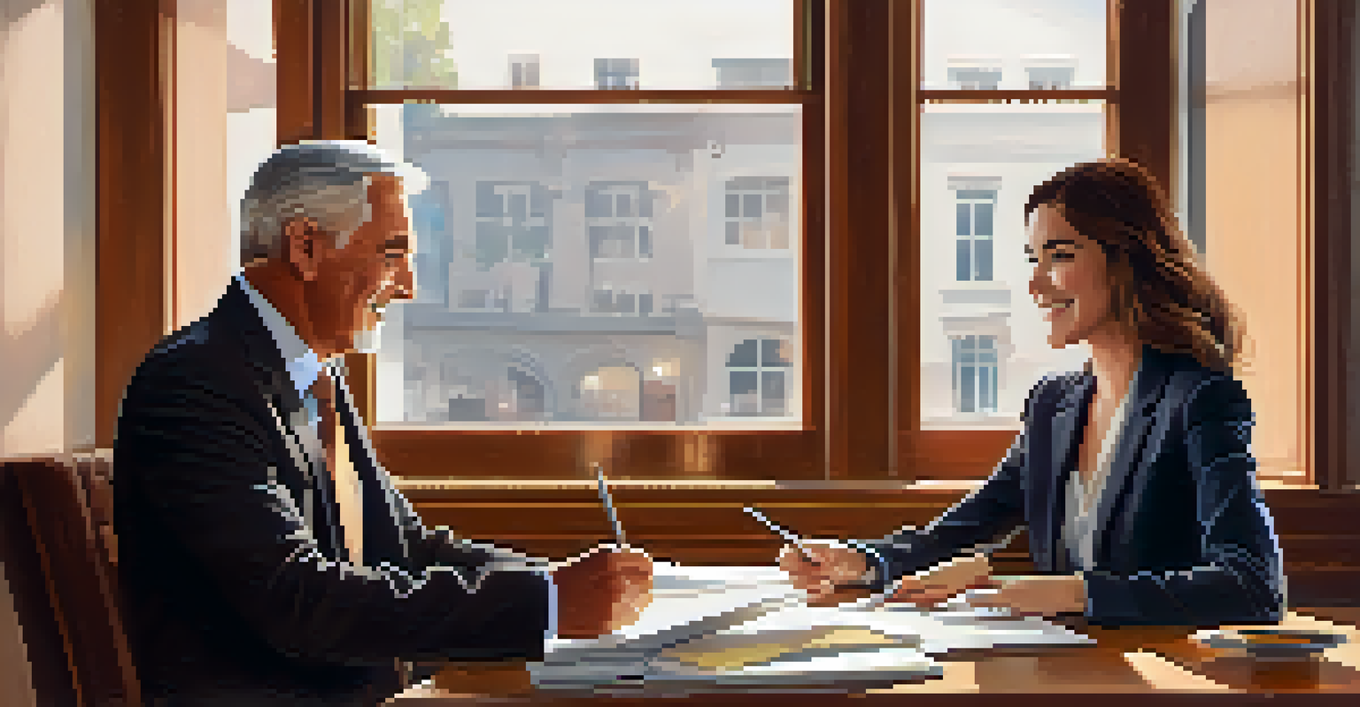 A mentor and mentee sharing feedback in a cozy office setting, smiling and reviewing documents.