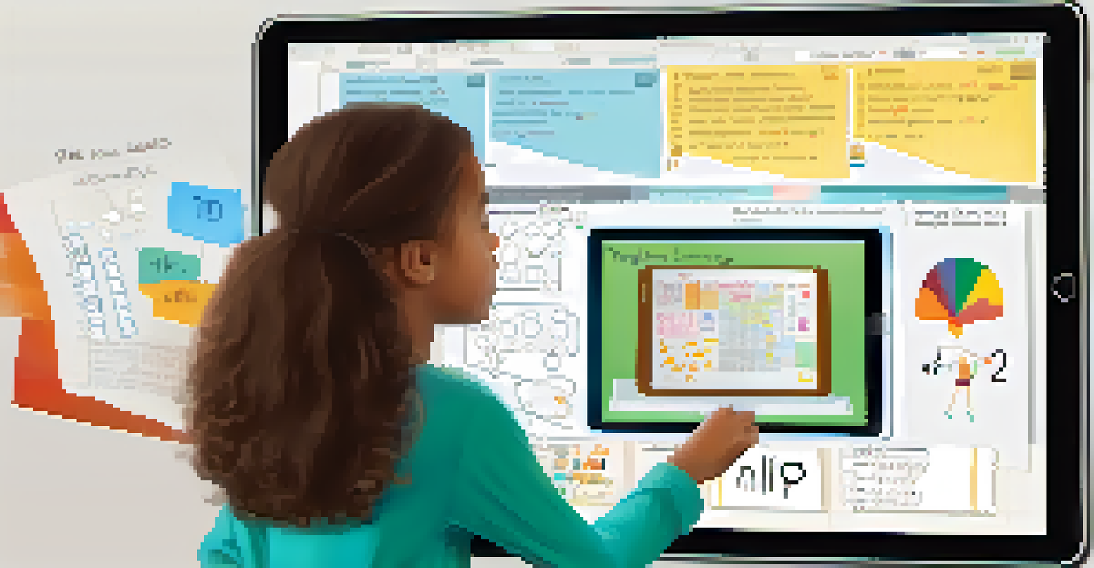 A young girl using a tablet for adaptive learning, displaying math problems and colorful feedback on the screen.