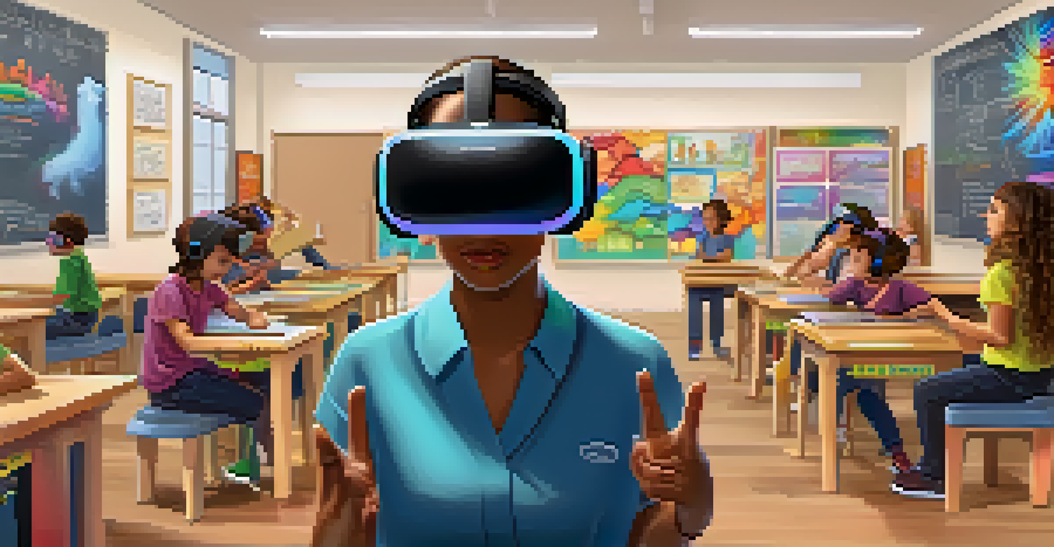 Students wearing VR headsets in a classroom, exploring immersive historical visuals created by their teacher.