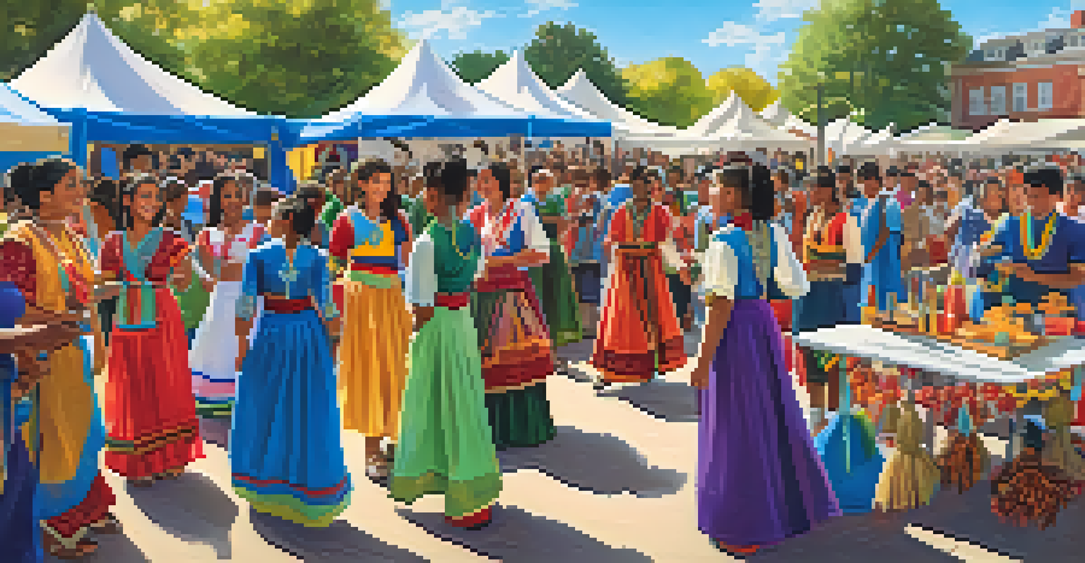 A multicultural festival at a school with students celebrating diversity through dances and food.
