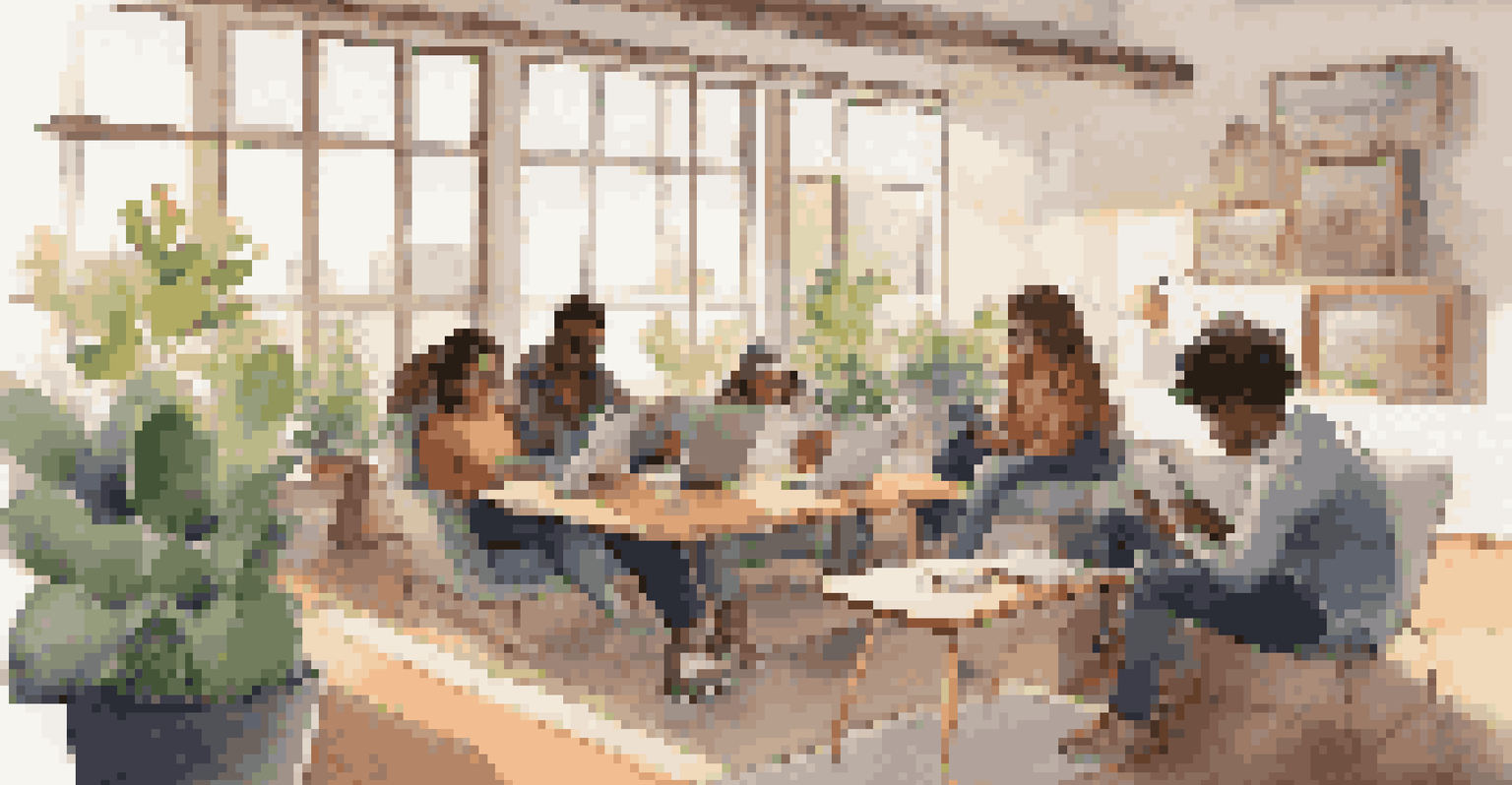 A group of diverse students collaborating on a project in a cozy study lounge with tablets and laptops.