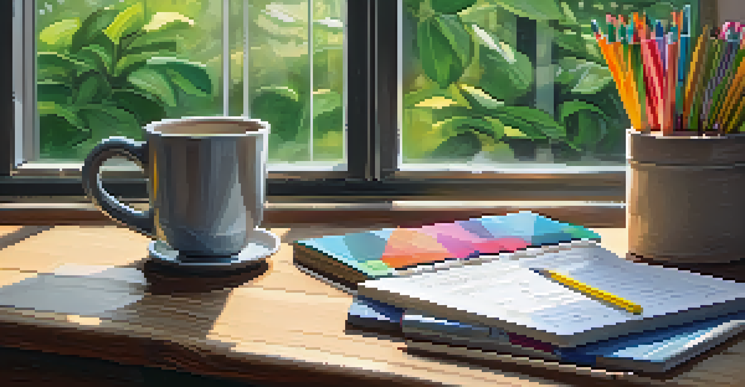 A detailed rubric sheet on a wooden desk next to a laptop and colorful stationery, illuminated by natural light.
