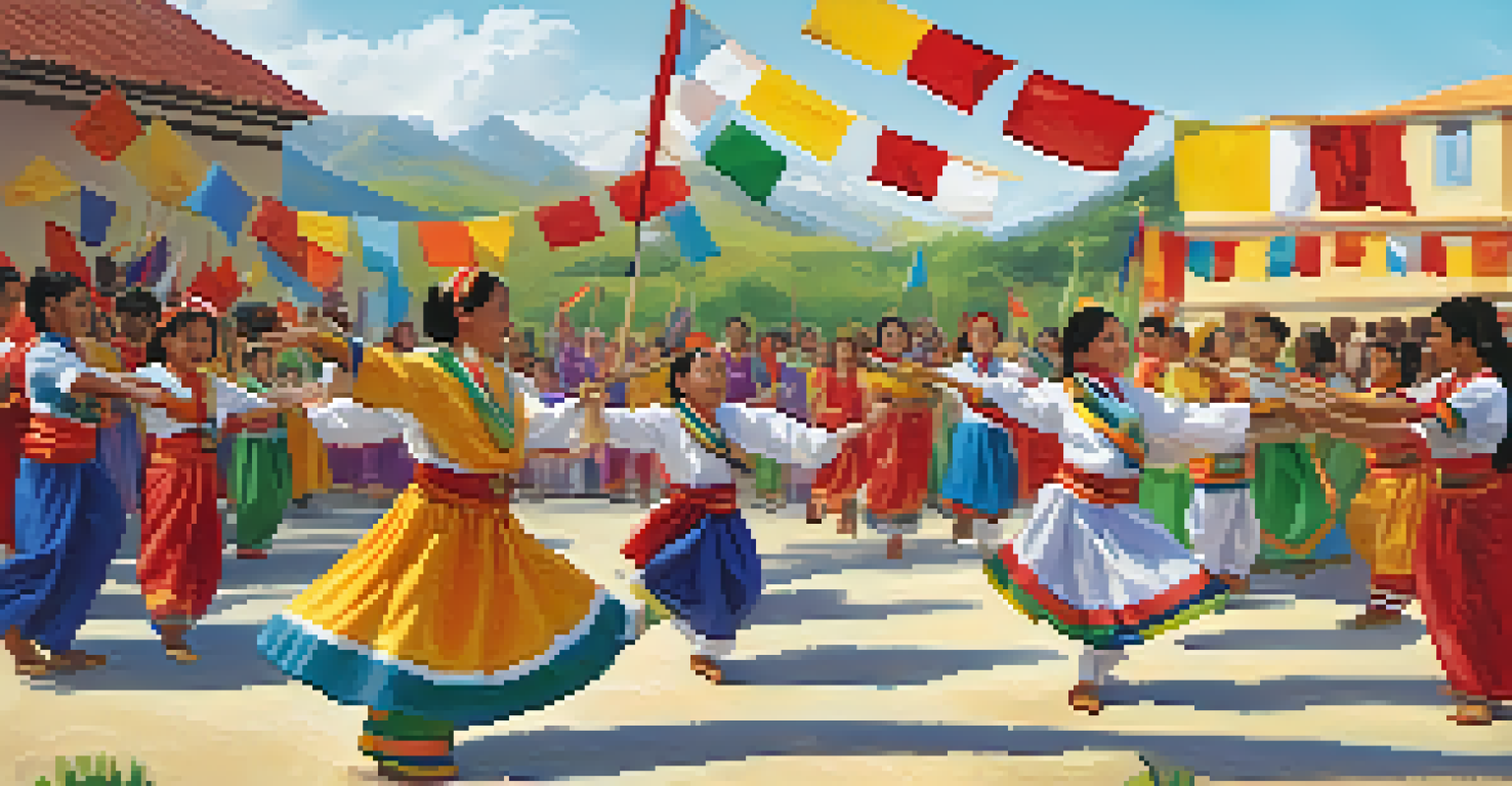 Students performing traditional dances in colorful costumes at an outdoor school event celebrating cultural heritage.