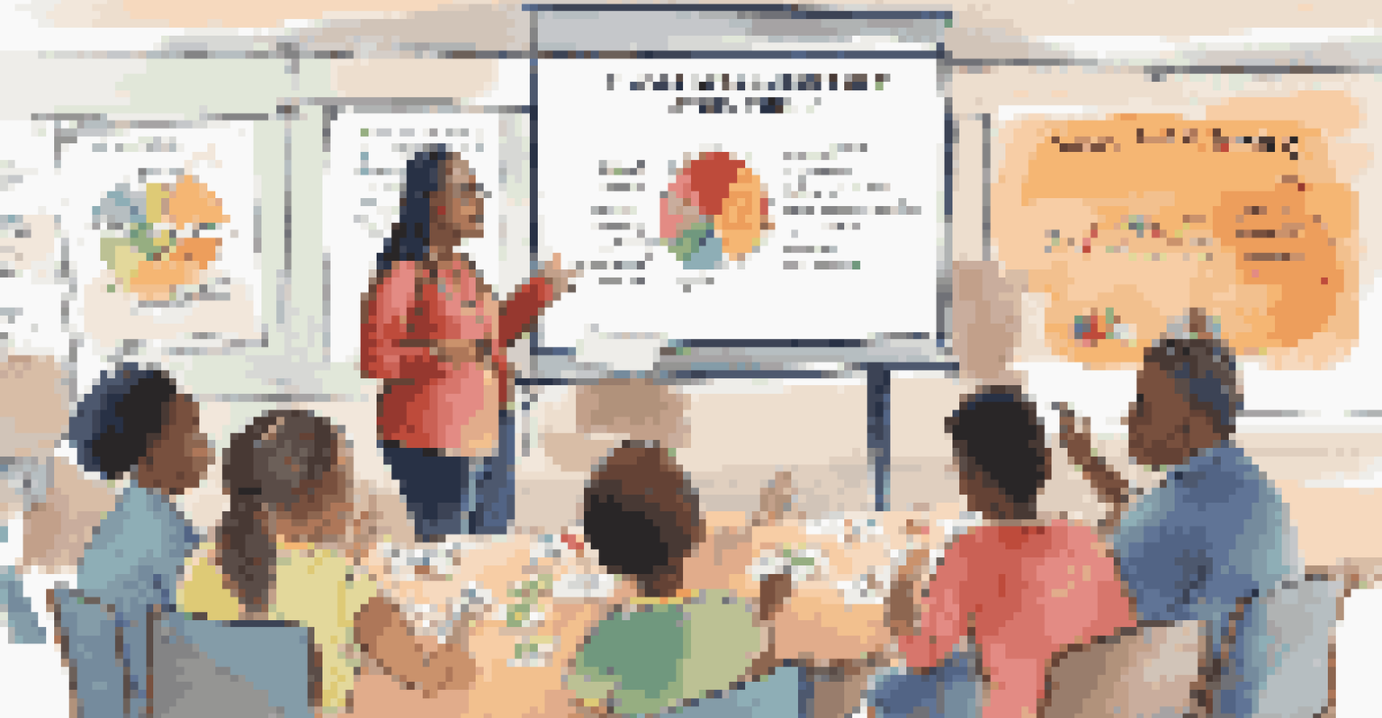 A workshop scene with parents and students collaborating on financial education, surrounded by charts and tools, fostering a sense of community.