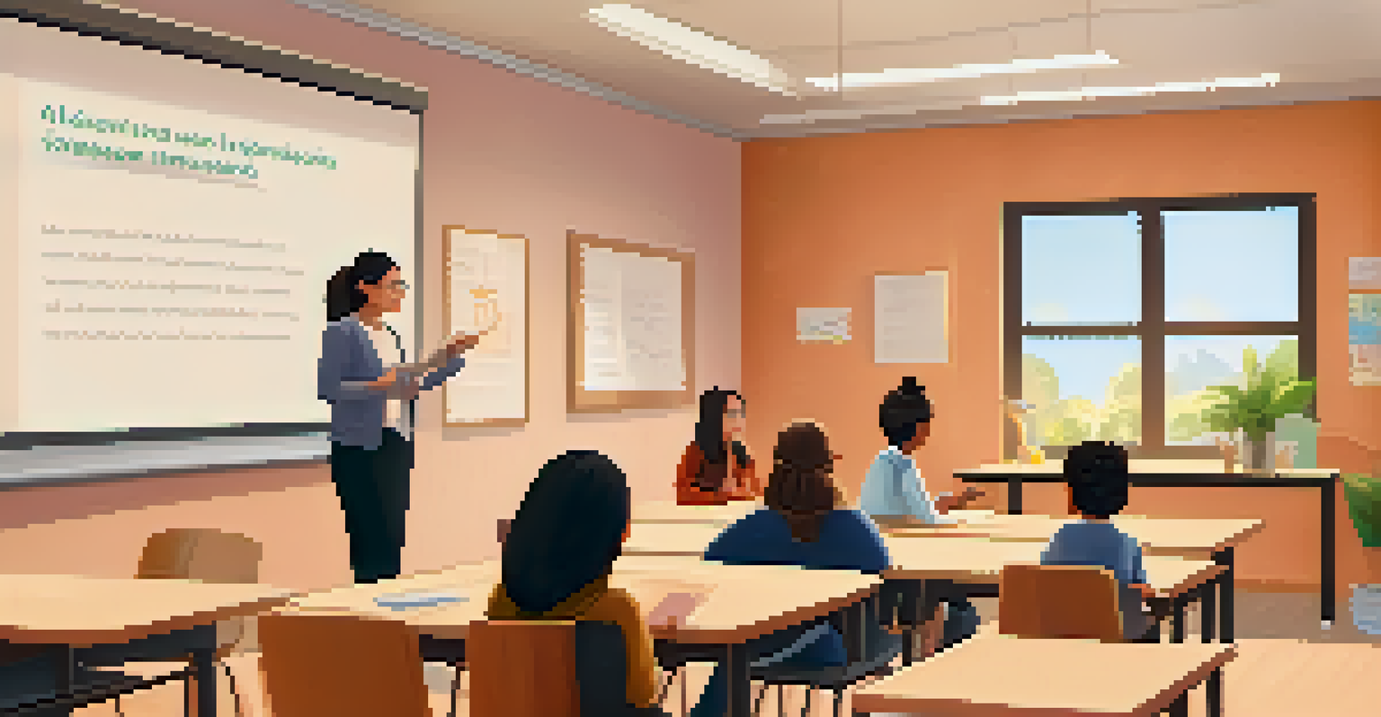 A teacher discussing a student's progress with parents during a meeting, using an AI platform displayed on a screen.
