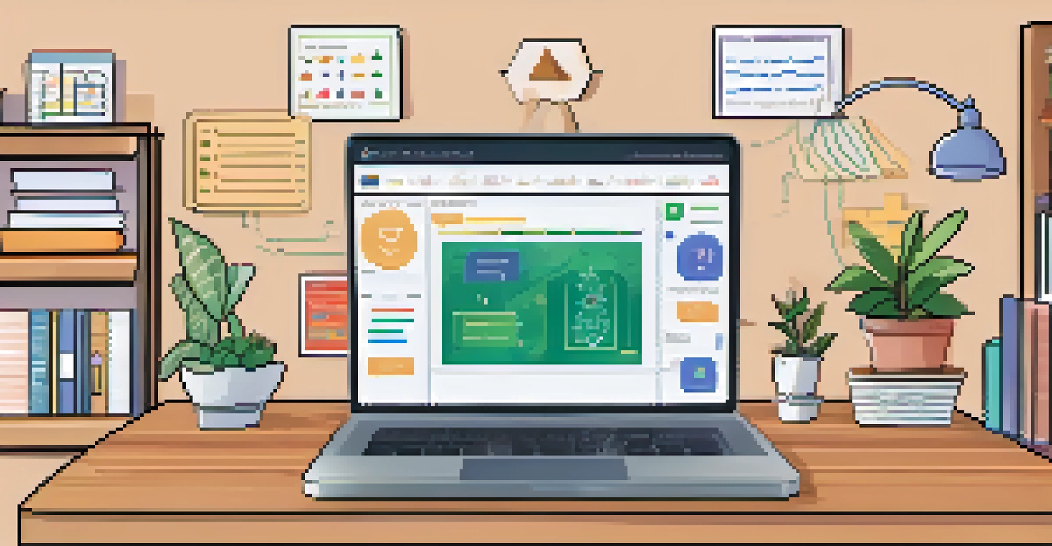 A close-up of a laptop screen displaying a personalized AI learning platform, set in a cozy home office with bookshelves in the background.