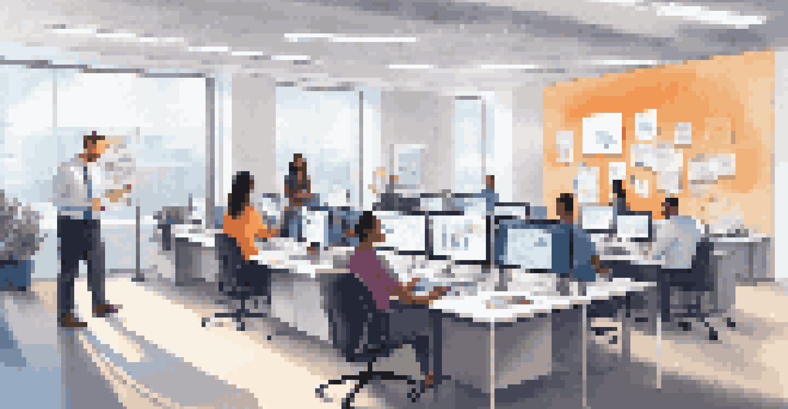 A diverse group of employees participating in a virtual training session in a bright and modern office.