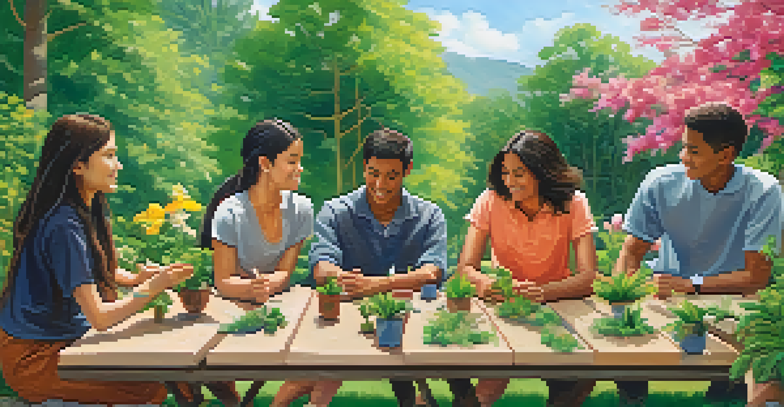 Students from diverse cultures participating in a team-building exercise outdoors, surrounded by a lush green environment.