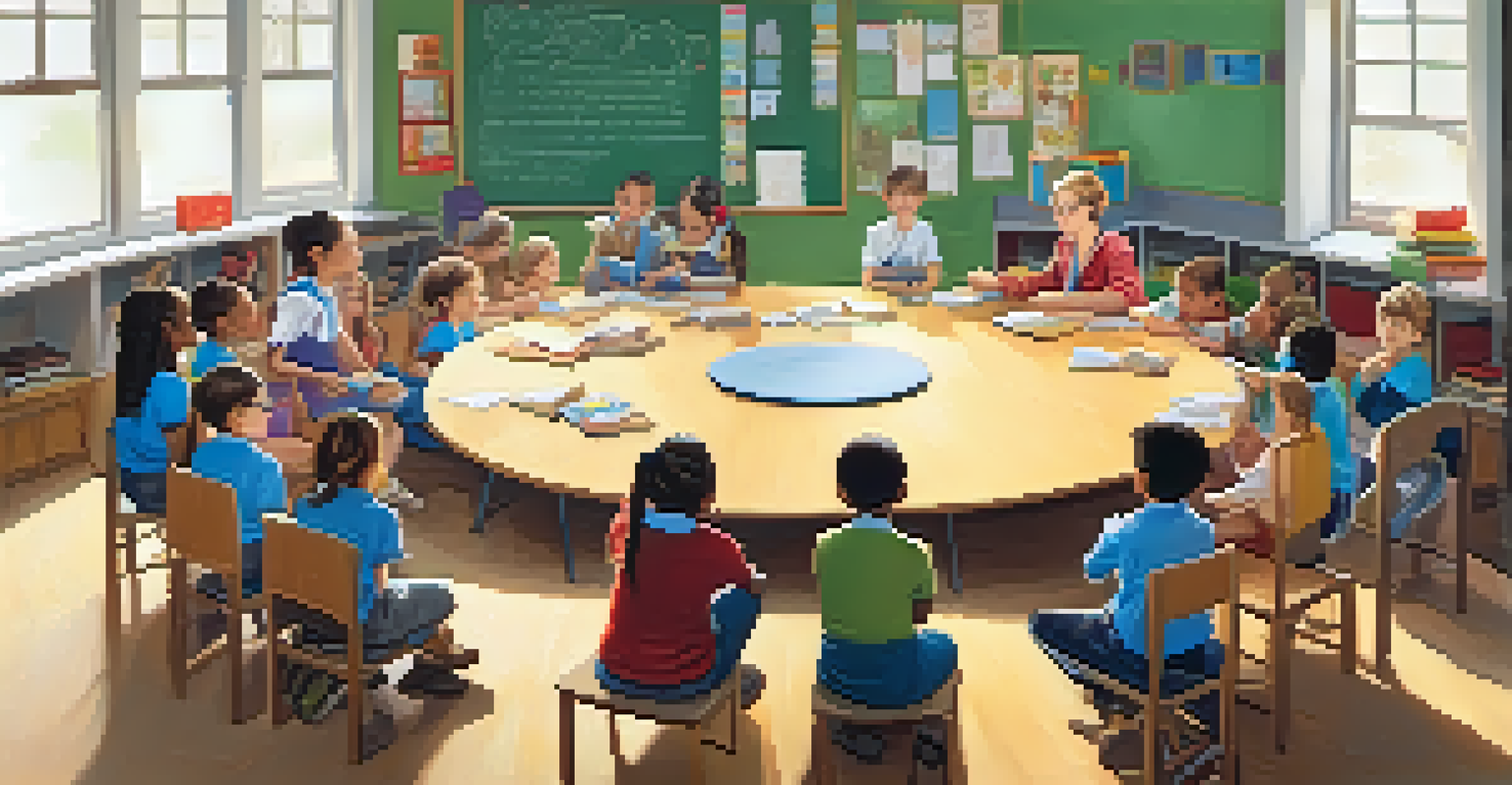 Primary school students collaborating on a science project in a cozy classroom setting.