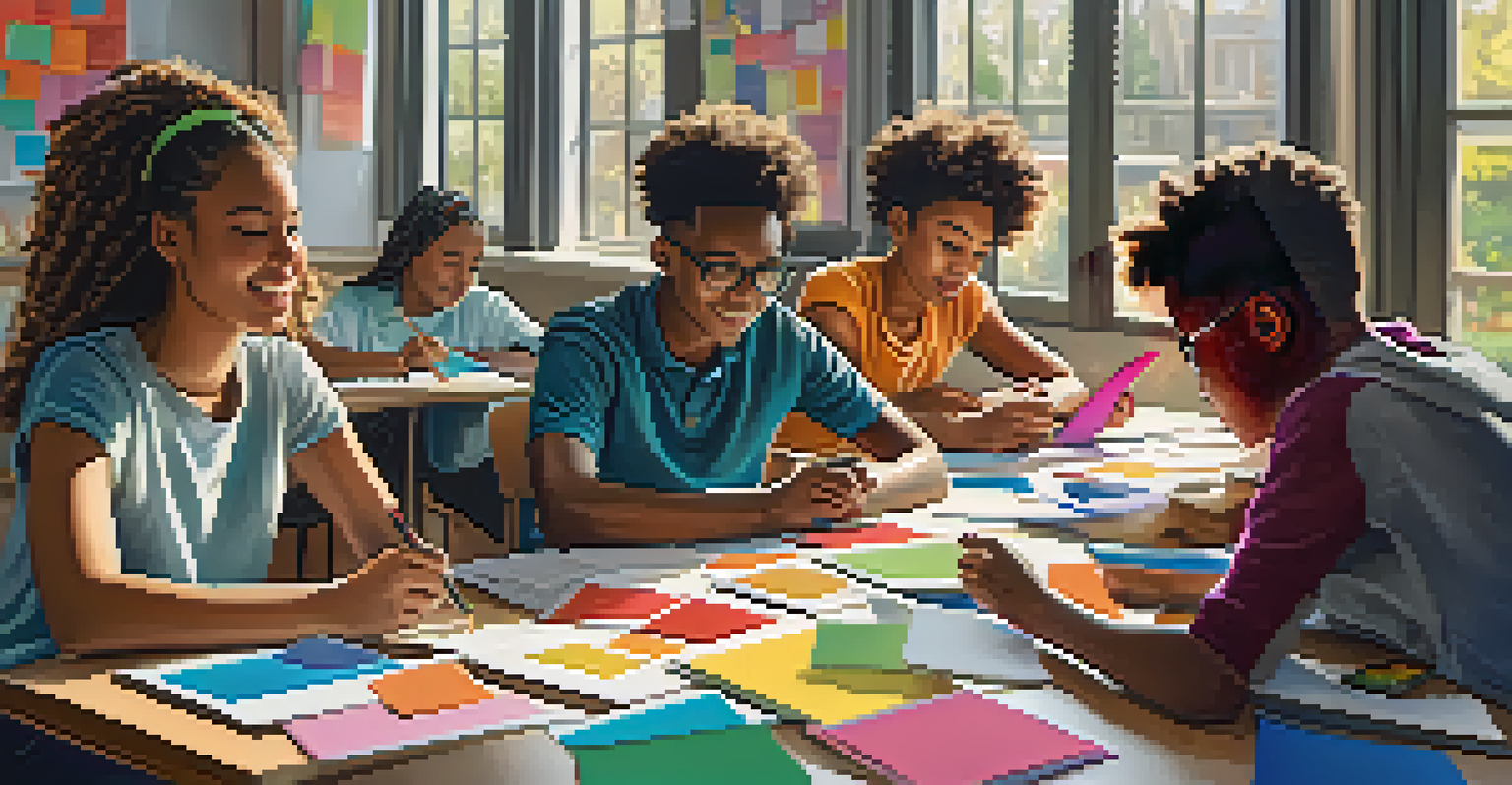 Students participating in a jigsaw activity, sharing ideas in a bright classroom.