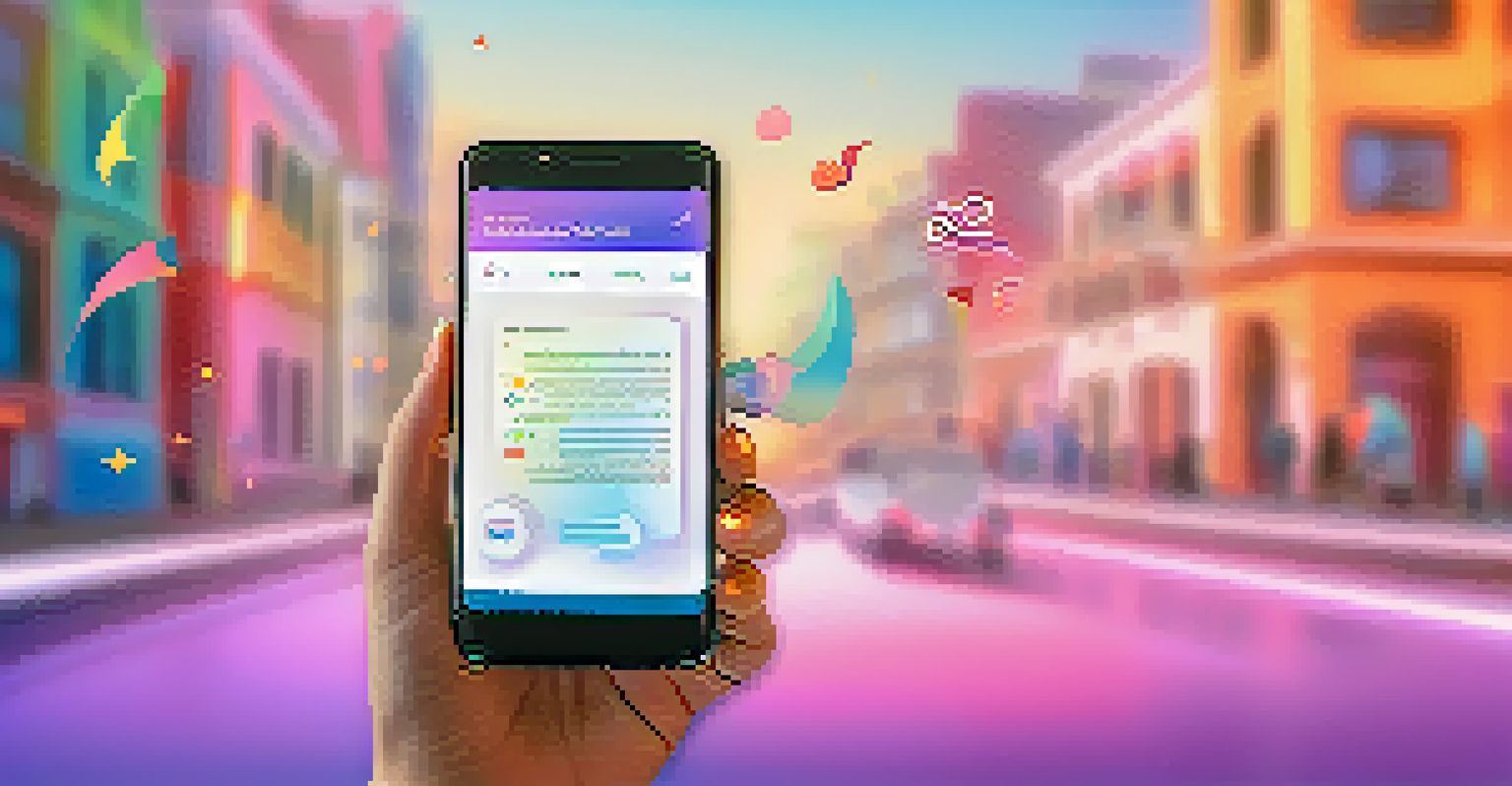A smartphone showing a microlearning app interface with quizzes and videos, set against a vibrant gradient background.