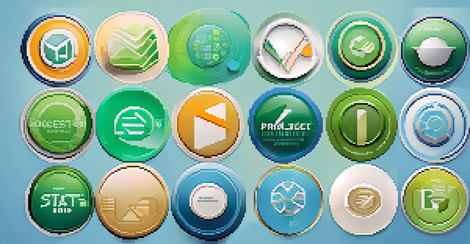 A digital collage of Open Badges representing various skills in a circular arrangement on a gradient background.