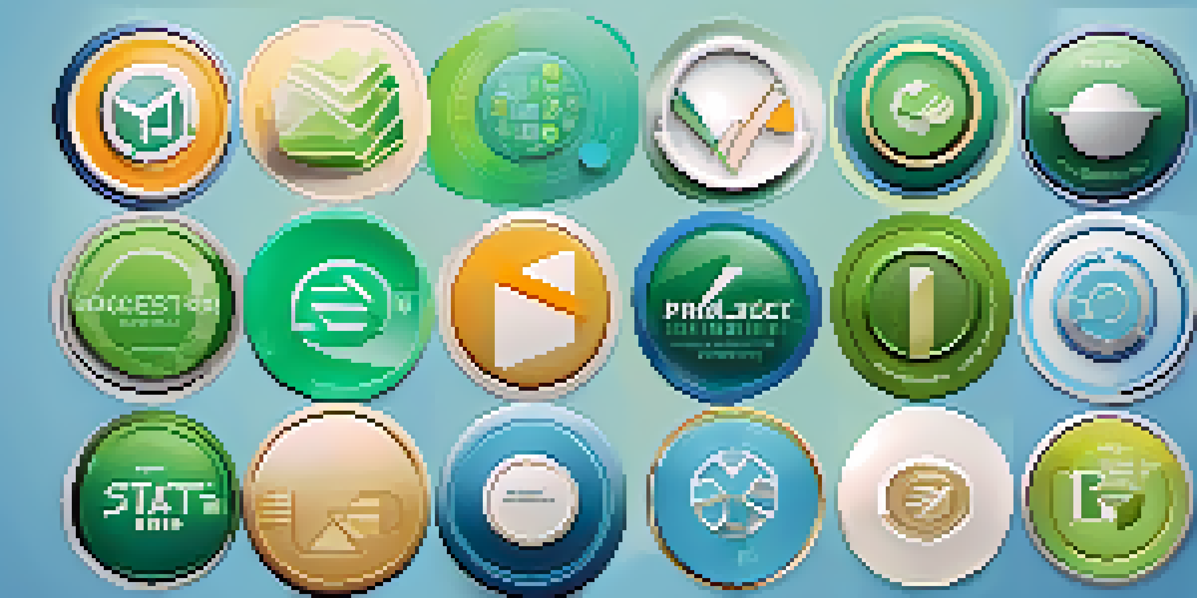 A digital collage of Open Badges representing various skills in a circular arrangement on a gradient background.