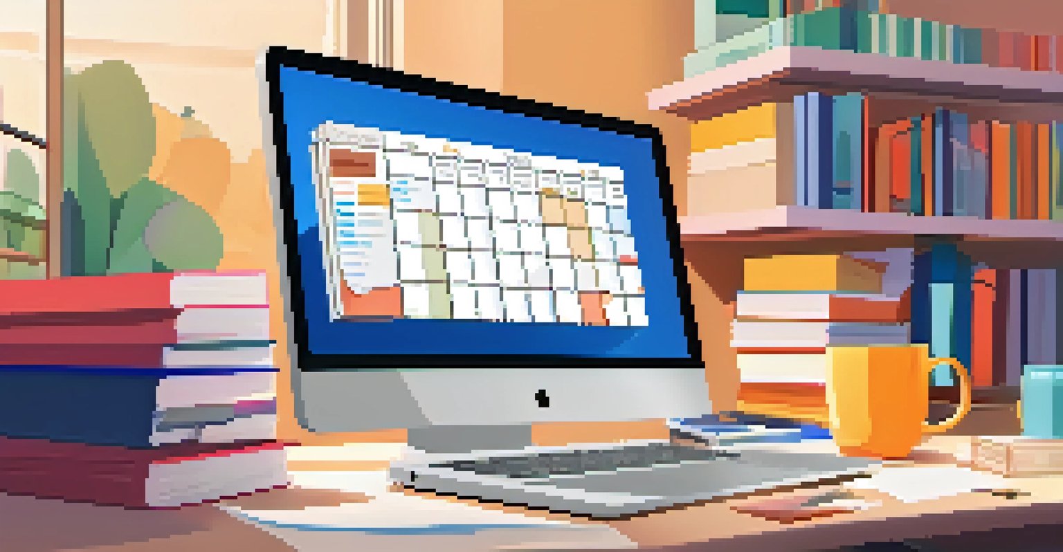A computer screen displaying a digital calendar and to-do list, with study materials and a cup of coffee nearby, highlighting time management.