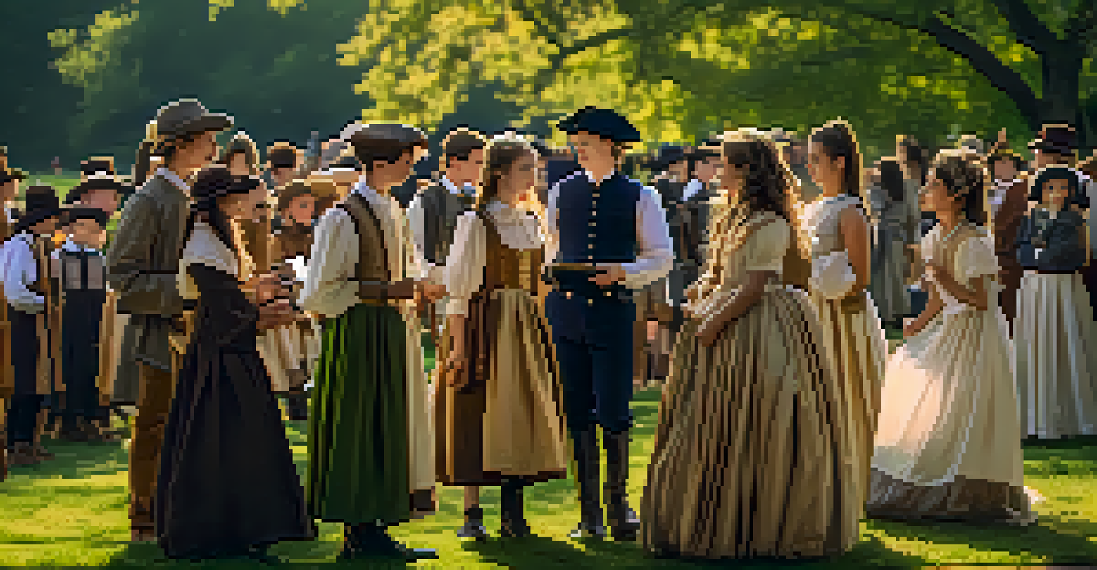 Students in historical costumes reenacting an event outdoors, capturing the essence of a historical moment.