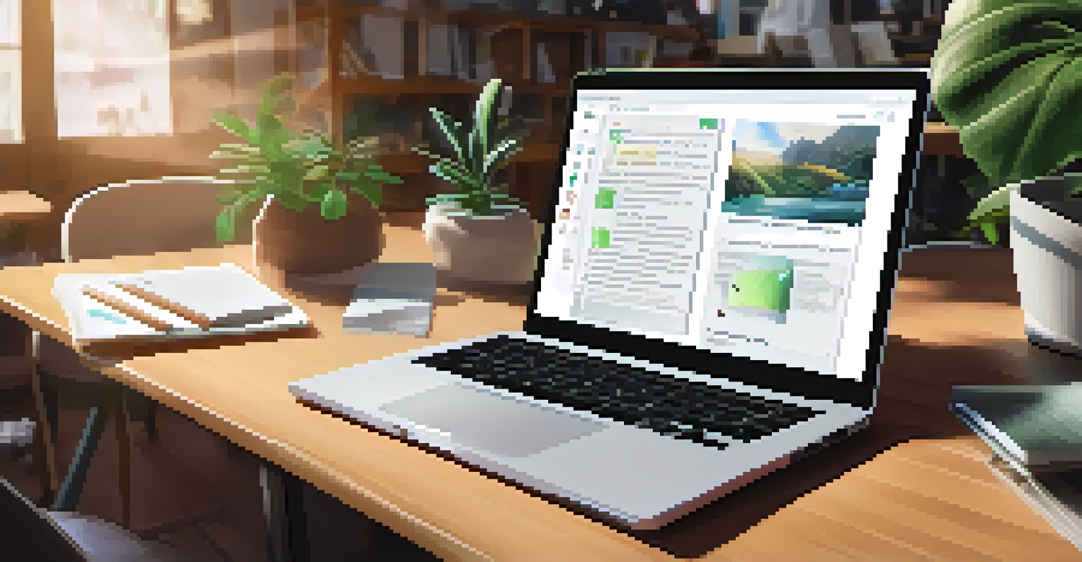 A cozy workspace with an open laptop showing a collaborative document, surrounded by coffee cups, notebooks, and plants, indicating a creative environment for resource development.