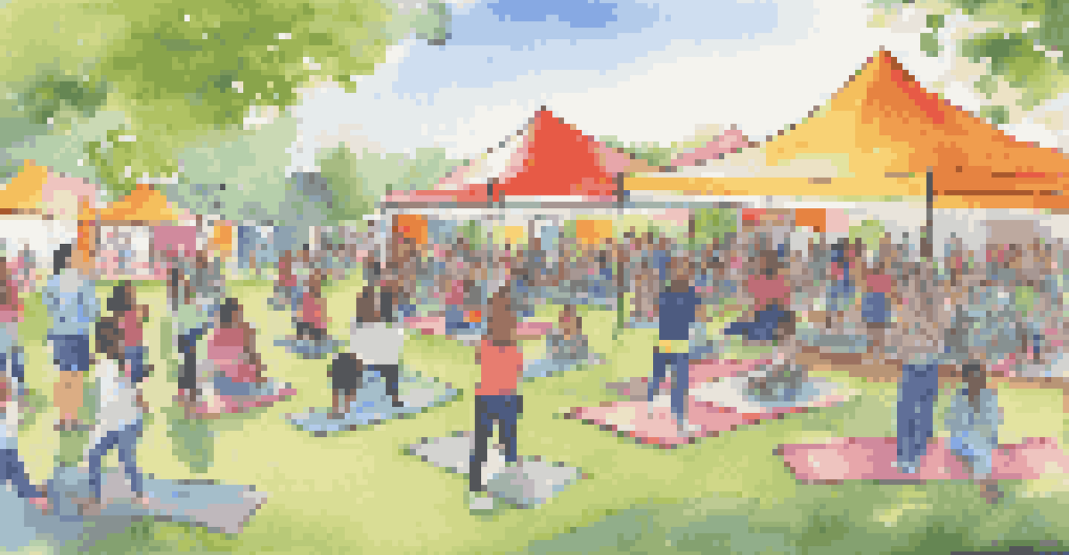 Students participating in an outdoor wellness event, engaging in yoga, art therapy, and discussions, promoting mental health awareness.