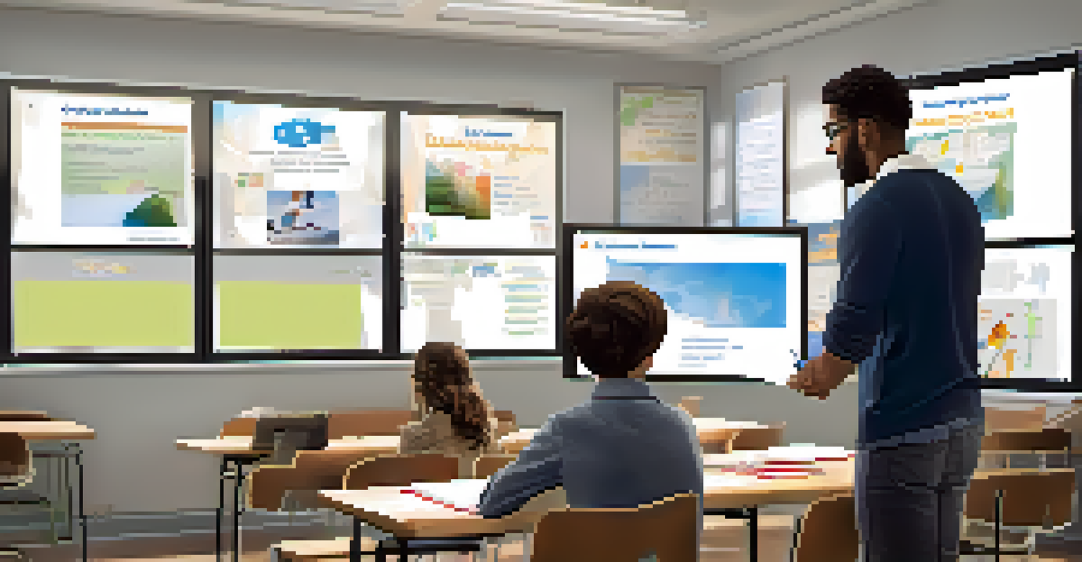 An educator providing personalized instruction to a student using a laptop in a bright classroom filled with educational materials.