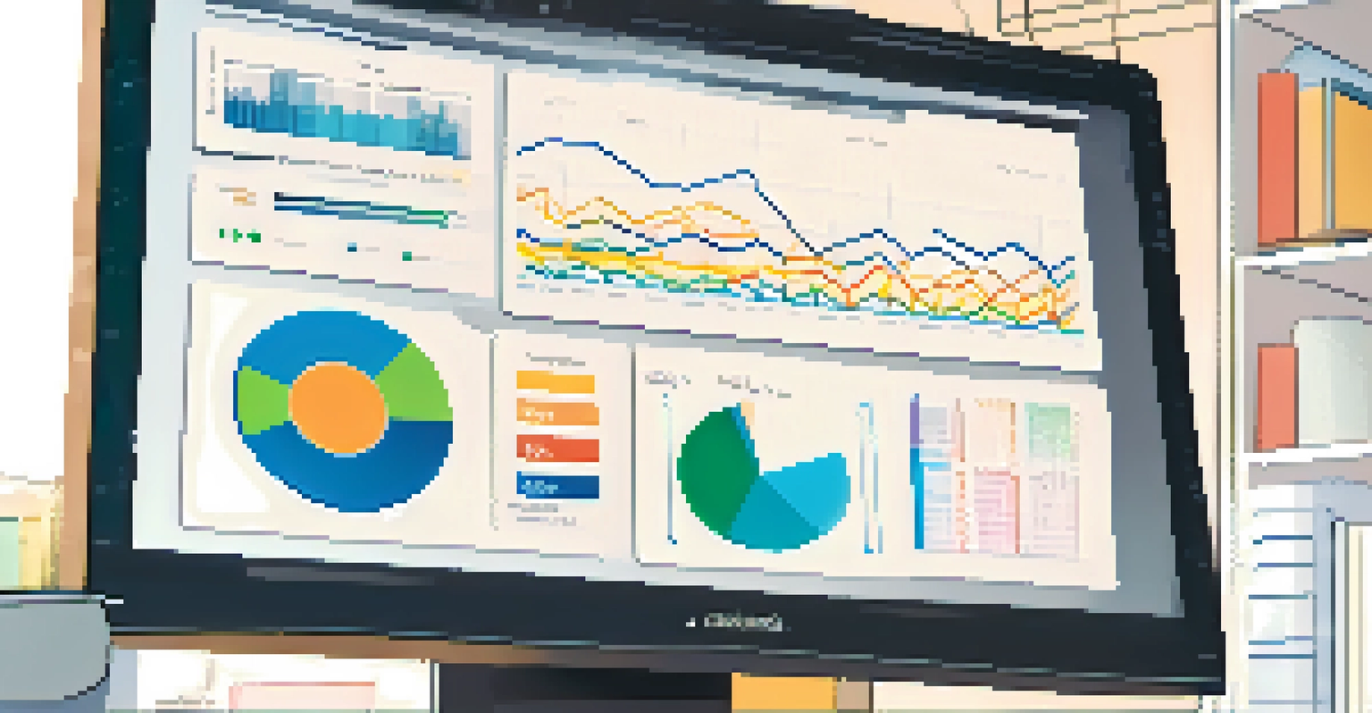 Close-up of a computer screen showing colorful graphs and charts related to teacher performance.