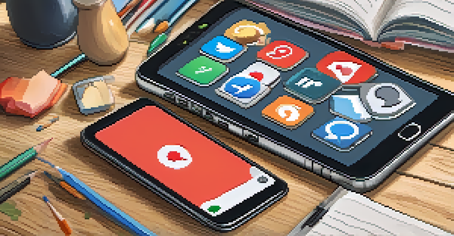 An overhead view of a smartphone showing social media notifications about a school crisis, surrounded by school supplies on a wooden table.