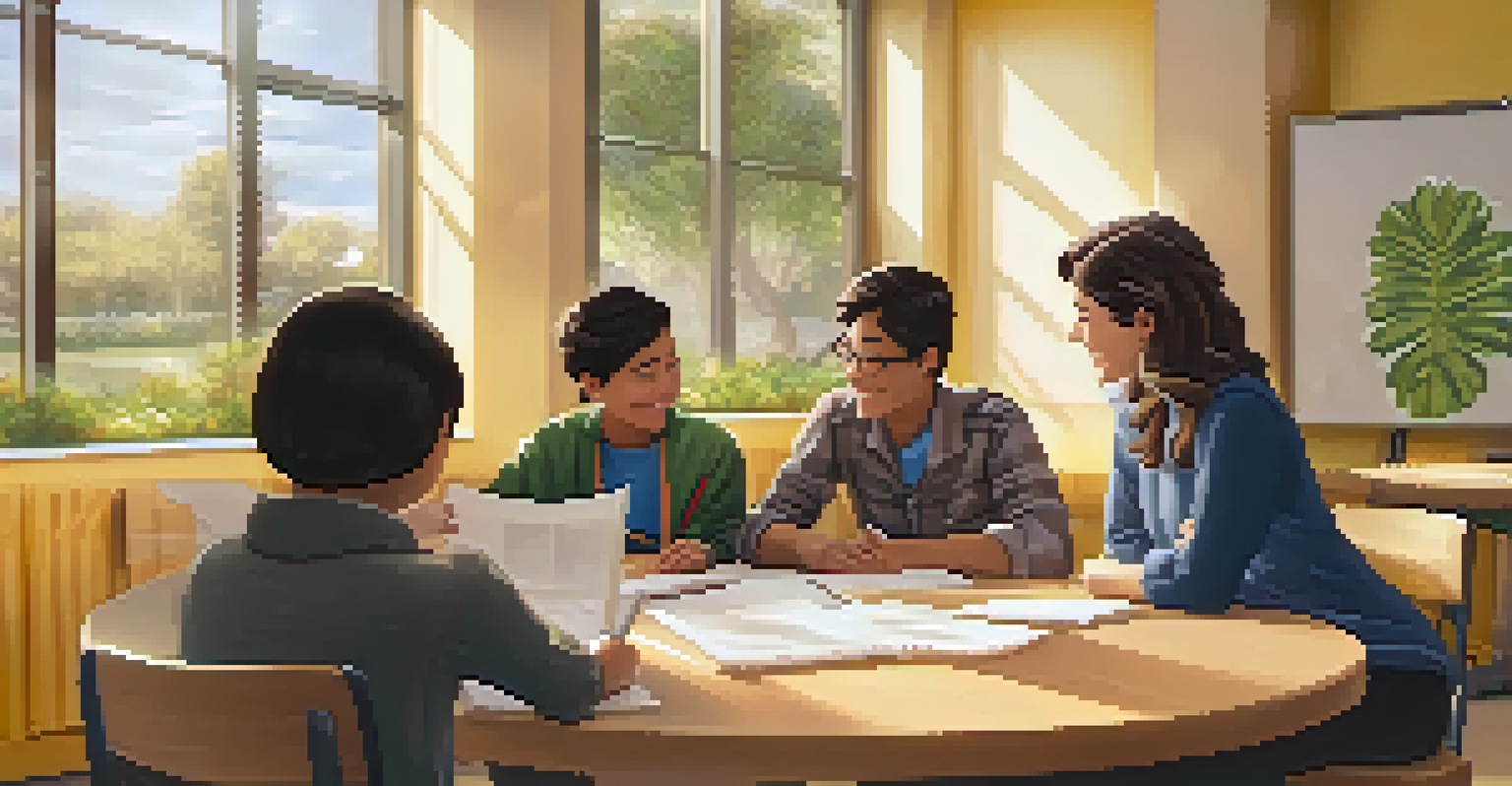 An educator guiding students in a discussion at a round table, creating a warm and collaborative learning environment.