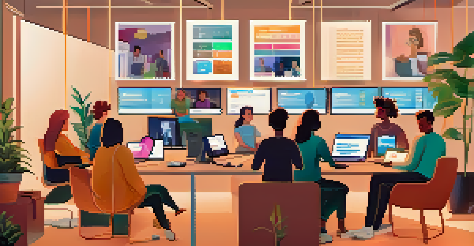 A digital workspace with screens showing a virtual learning community in a video conference setup.