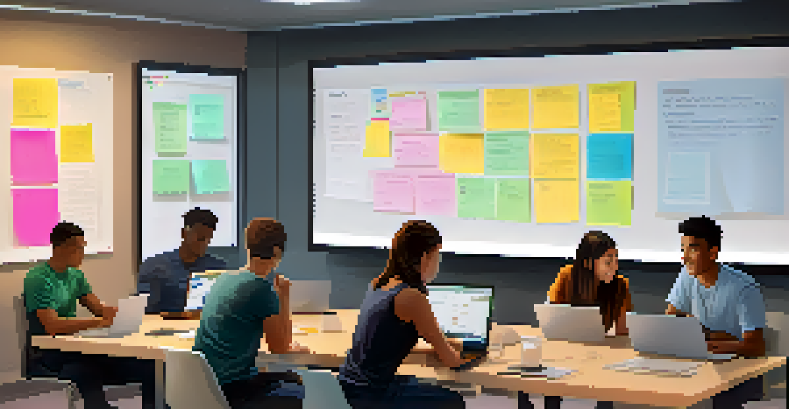A group of students collaborating in a virtual breakout room, brainstorming ideas together with digital tools, emphasizing teamwork and creativity.