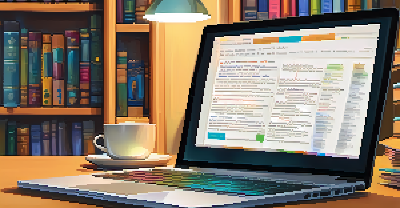 Close-up of hands typing on a laptop with a feedback tool interface visible, set in a cozy study environment.