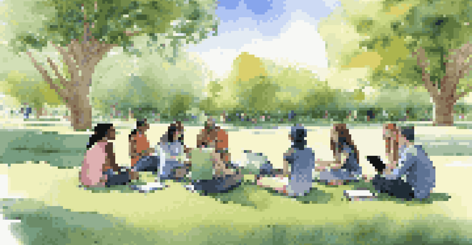 Students from diverse cultures collaborating outdoors on a project, surrounded by trees and a clear blue sky, symbolizing global learning.