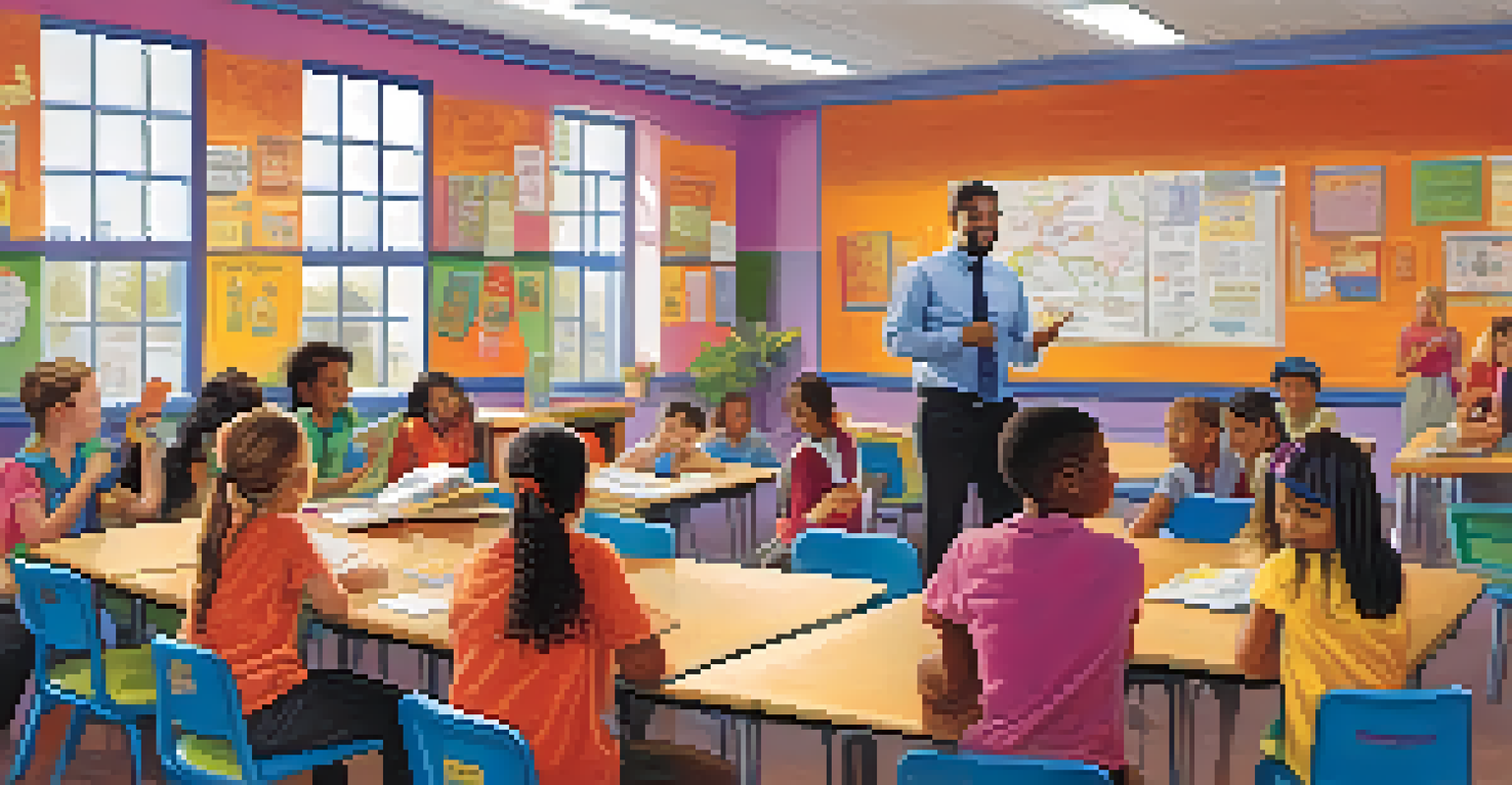 Students engaging in role-play to practice social skills in a supportive classroom, with a teacher guiding their interactions.