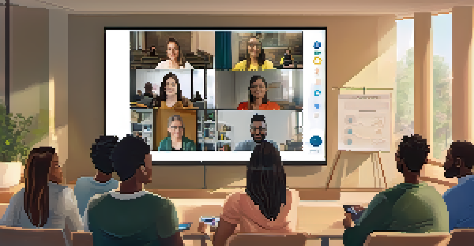 A virtual support group where students are sharing and connecting in a warm, inviting environment.