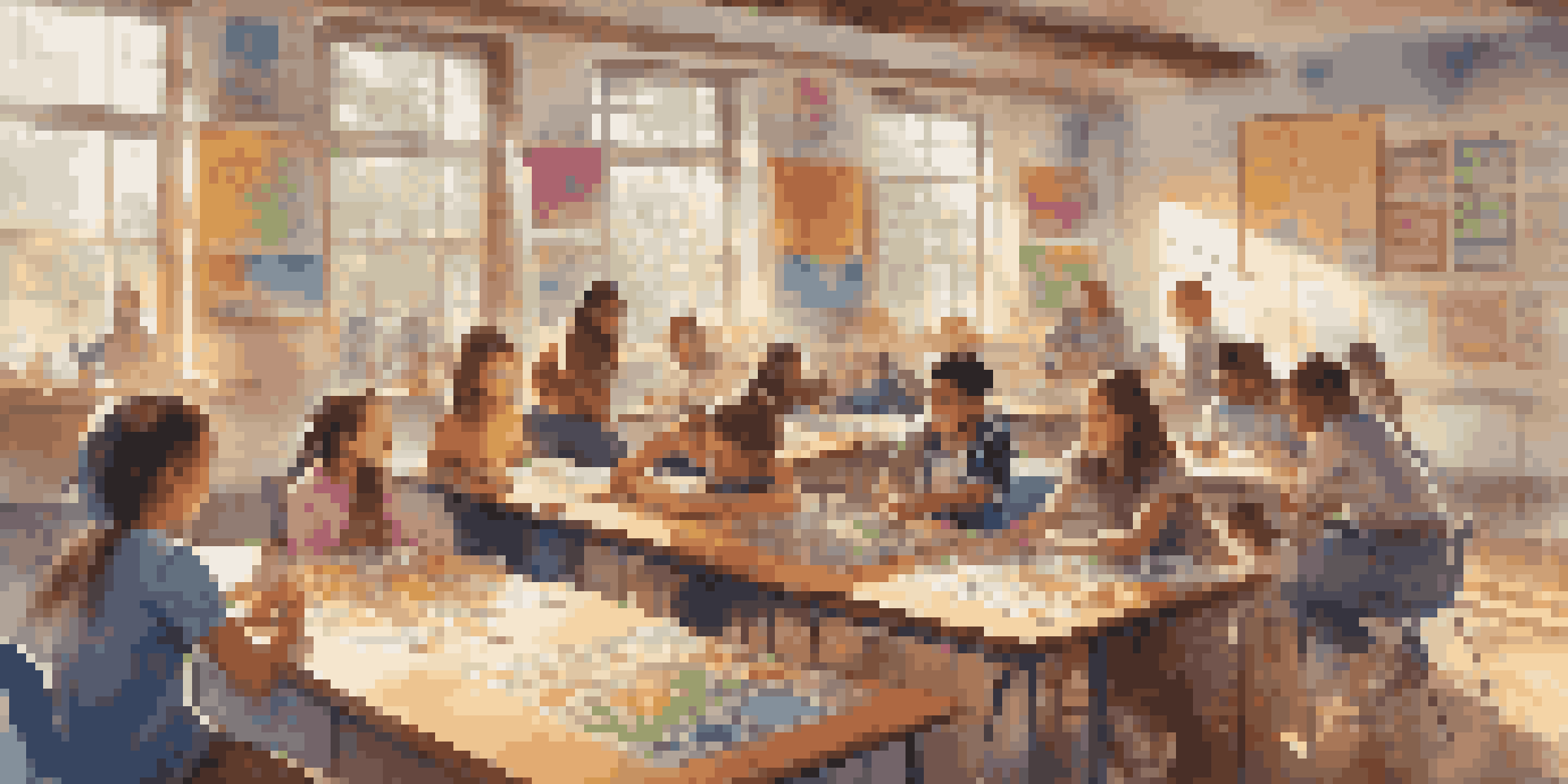 A classroom with students actively participating in game-based learning, playing board games and collaborating together.