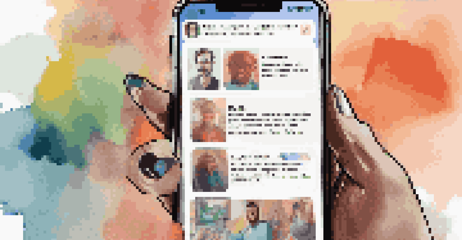 A smartphone screen showing a vibrant social media feed with posts from activists, showcasing stories and community engagement.