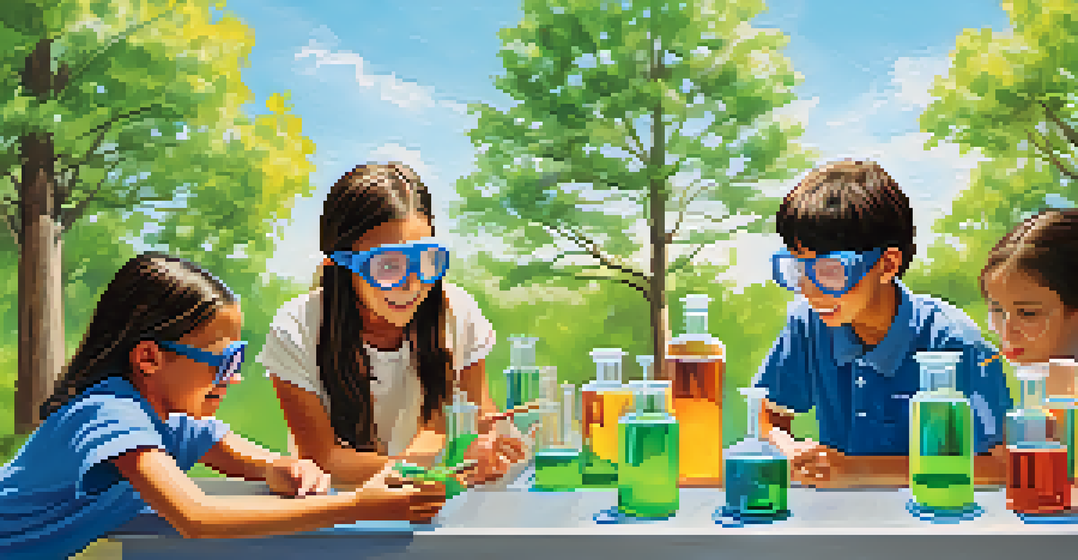Students outdoors conducting a hands-on science experiment, observing a chemical reaction.