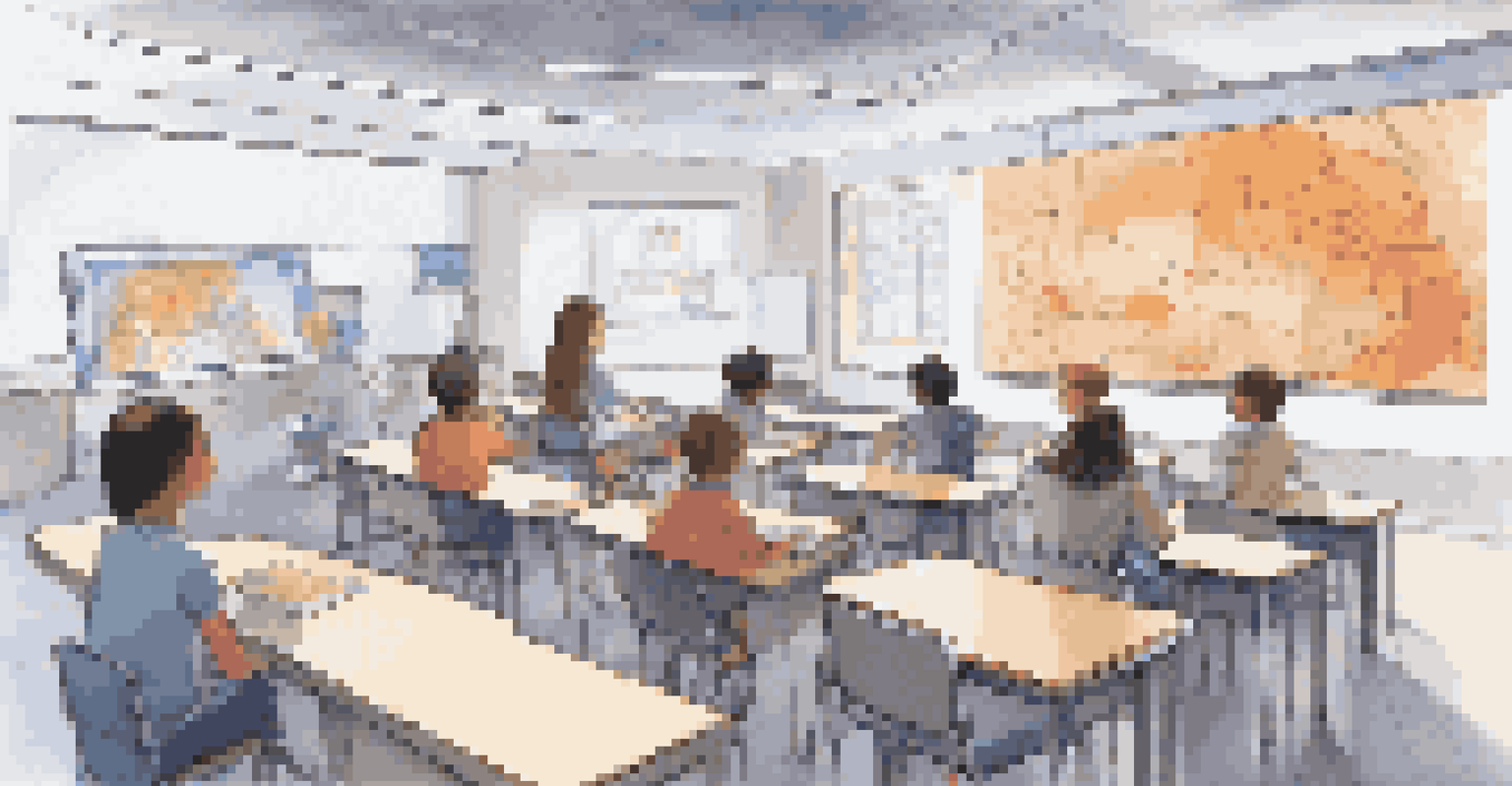A futuristic classroom where a digital screen adapts to students' interactions, featuring diverse students engaged with visual learning elements.