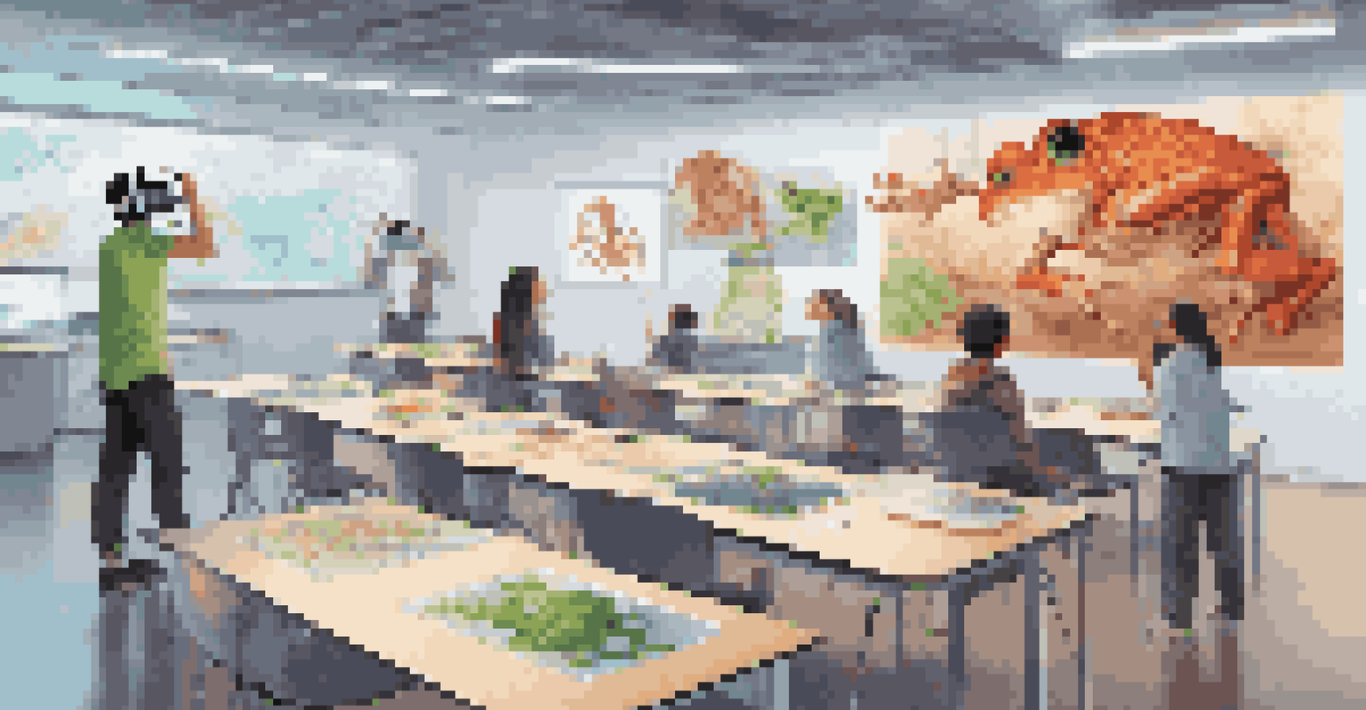 A student in virtual reality goggles exploring a 3D biology lesson in a modern classroom.