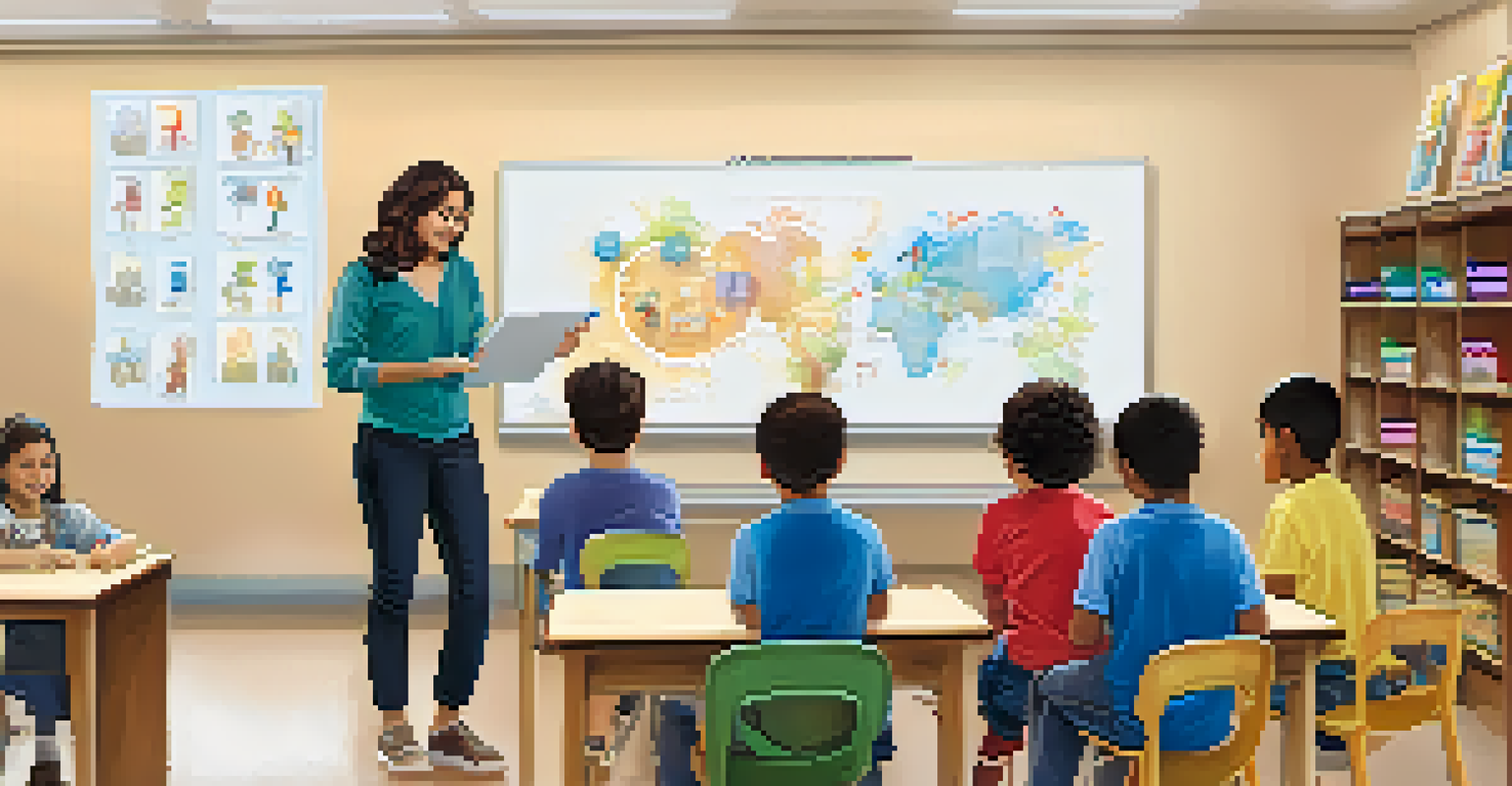 An educator instructing a small group of attentive students in a warm and inviting special education classroom.