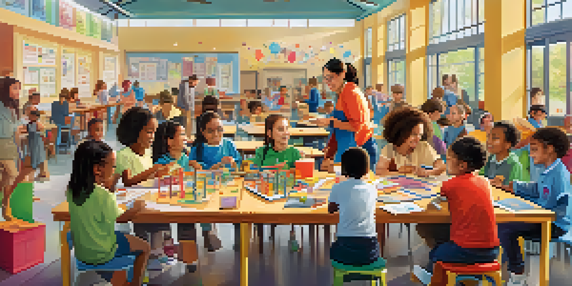 Parents and children engaging in educational workshops at a school community event.