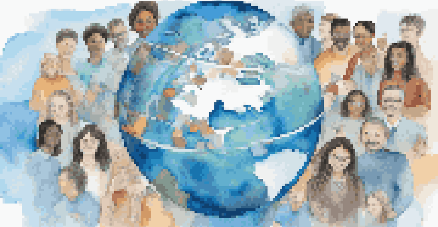 A globe surrounded by educational hashtags, representing global connections among educators through social media.
