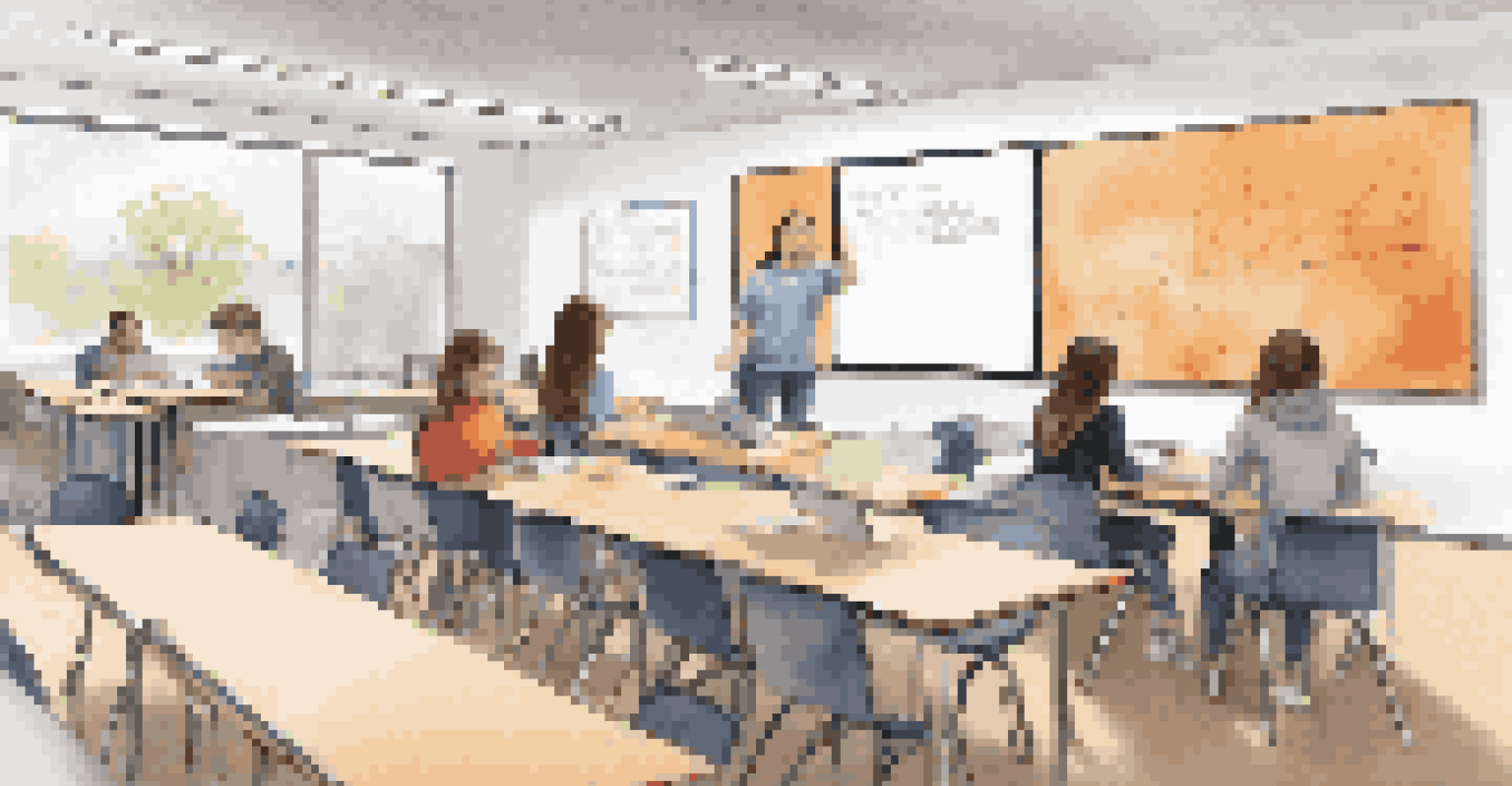 A modern learning environment where students use technology for personalized education, collaborating and engaging with educational content.