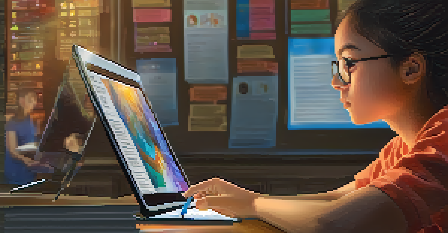 A close-up of a student focused on a digital tablet, engaging with online learning content.