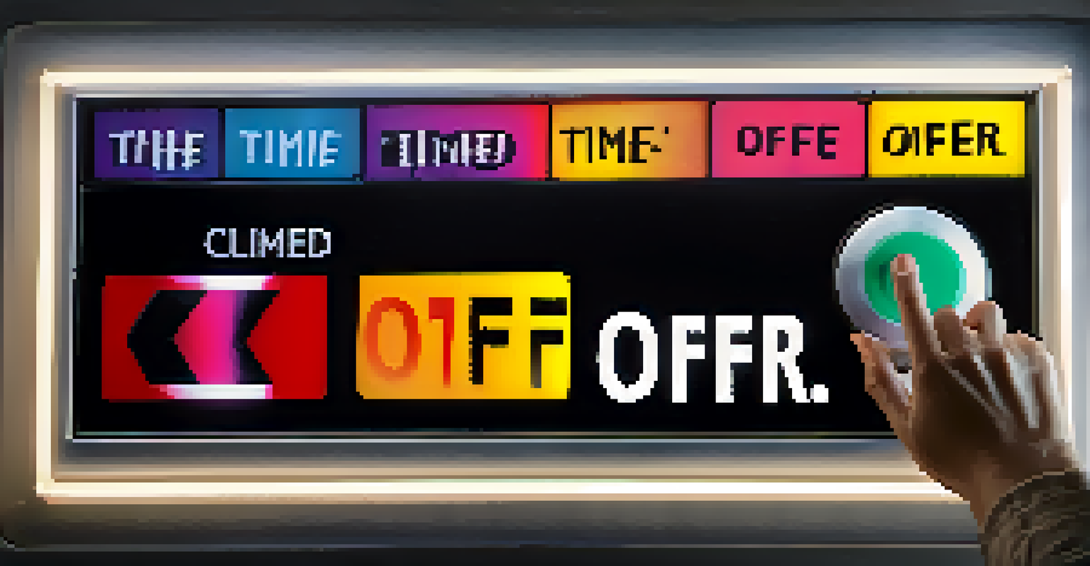 A close-up of a hand clicking a bright button labeled 'Limited Time Offer' on a digital screen, with a blurred background and dramatic lighting.