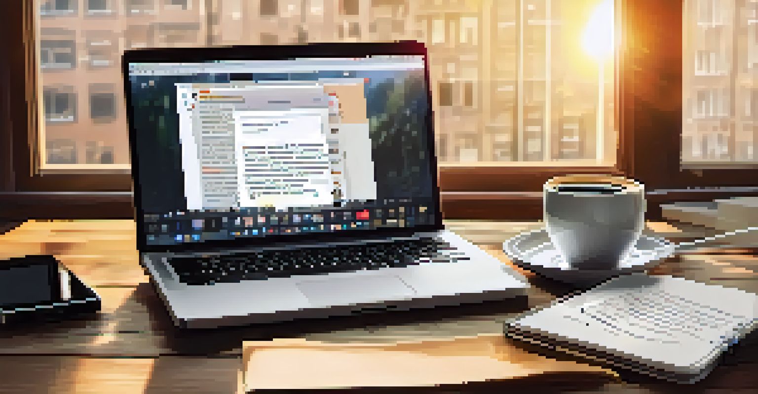 An open notebook with handwritten notes on crisis communication strategies, a laptop, a cup of coffee, and a smartphone on a wooden desk under soft morning sunlight.
