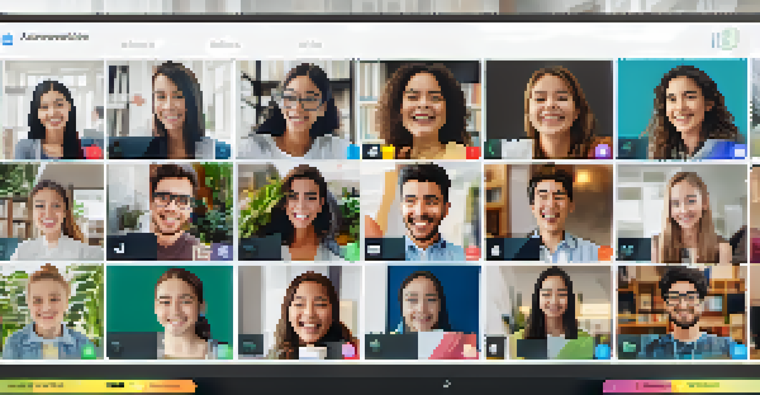 An online learning session with students' faces in a grid layout, showing enthusiasm, and a colorful quiz interface on the screen.