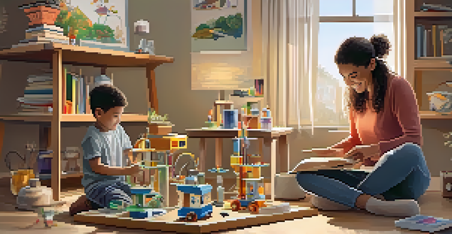 A warm home setting showing a parent and child collaborating on a STEAM project with a robot kit, surrounded by books and art supplies.
